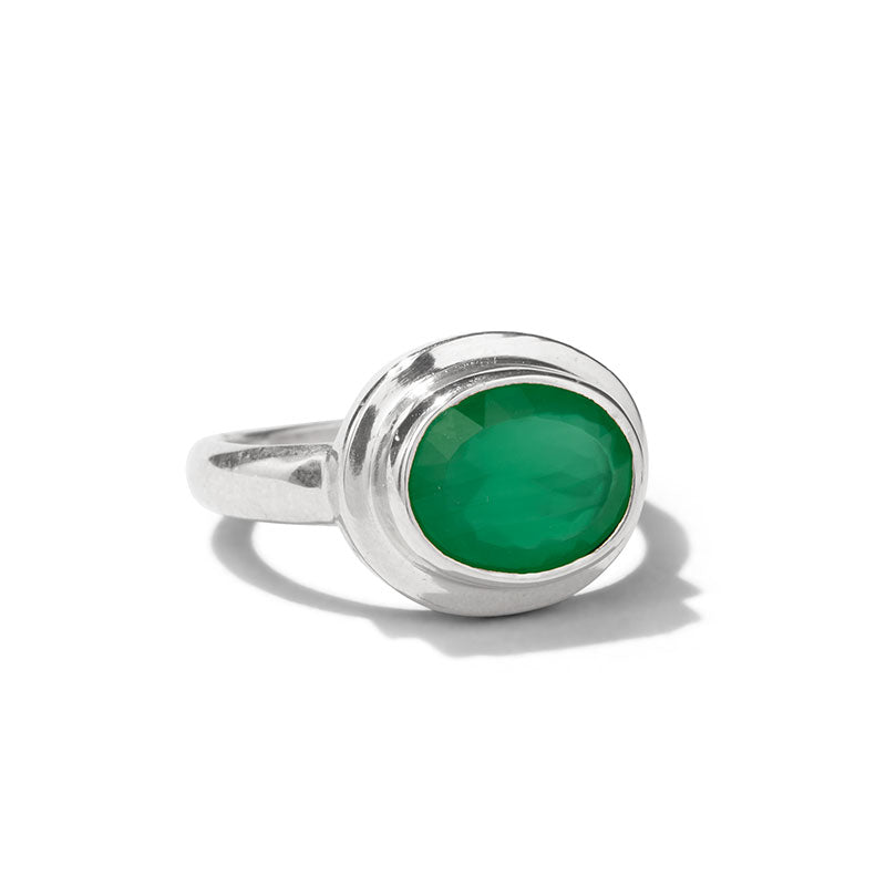 Greco Ring, Green Onyx, Silver