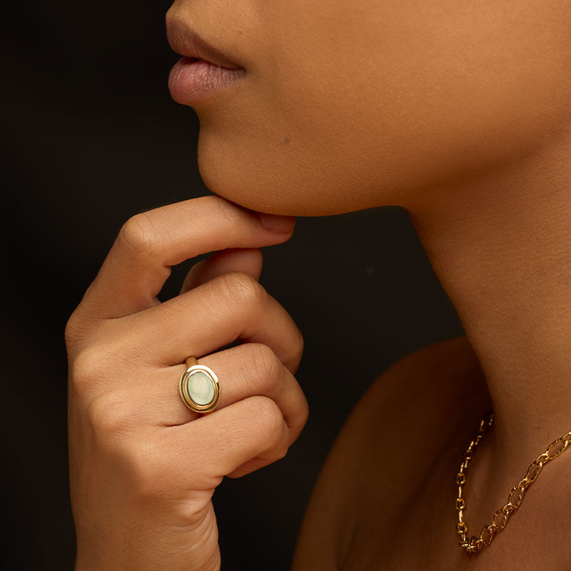 Greco Ring, Prehnite, Gold