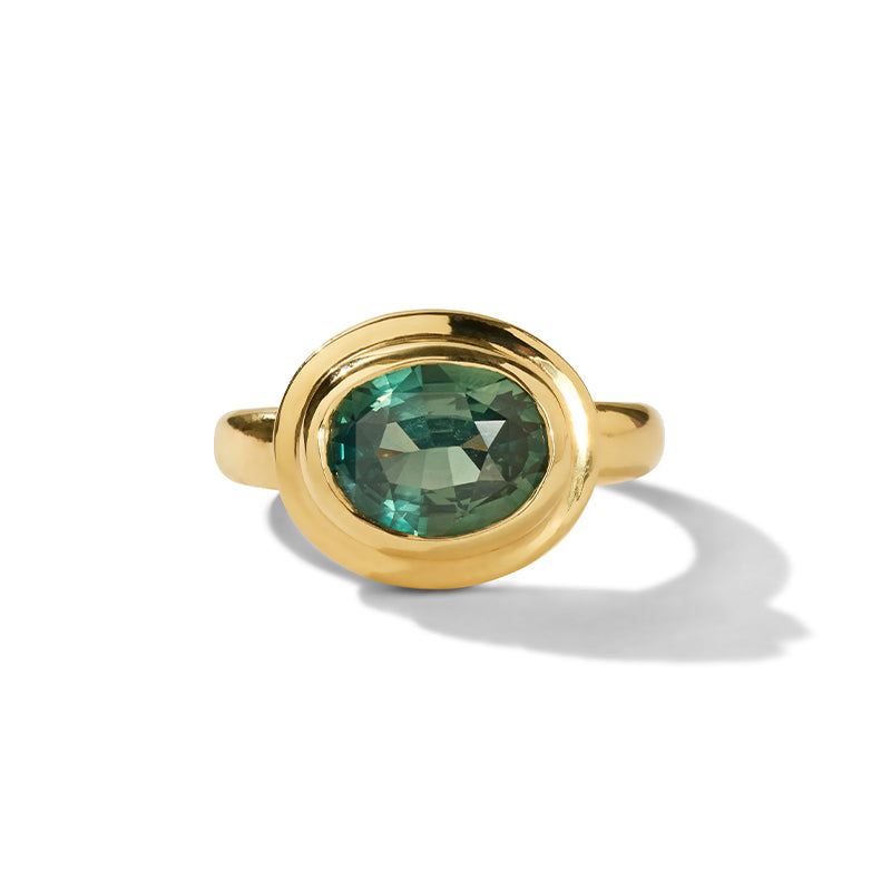 Greco Ring, Teal Sapphire, 14kt Yellow Gold