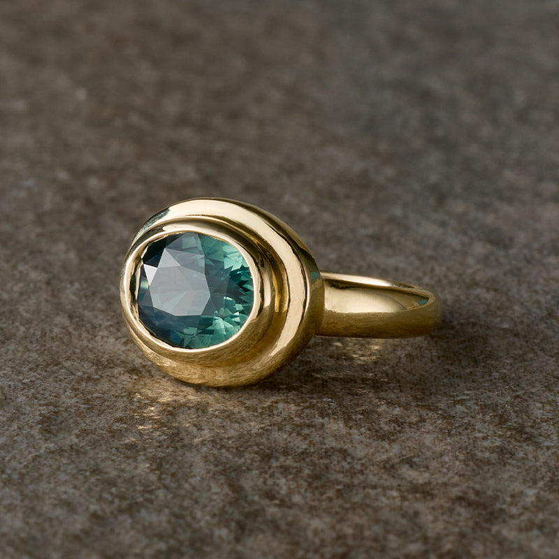 Greco Ring, Teal Sapphire, 14kt Yellow Gold