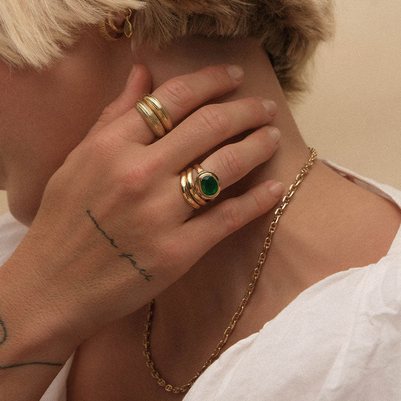 Greco Ring, Green Onyx, Gold