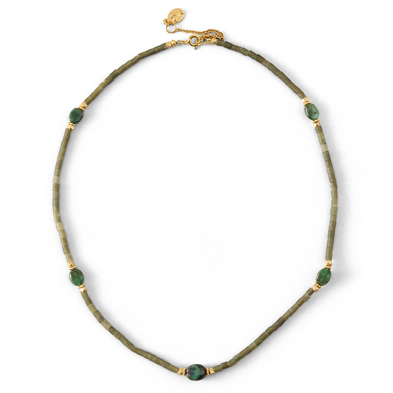 Nala Necklace, Emerald & Serpentine, Gold