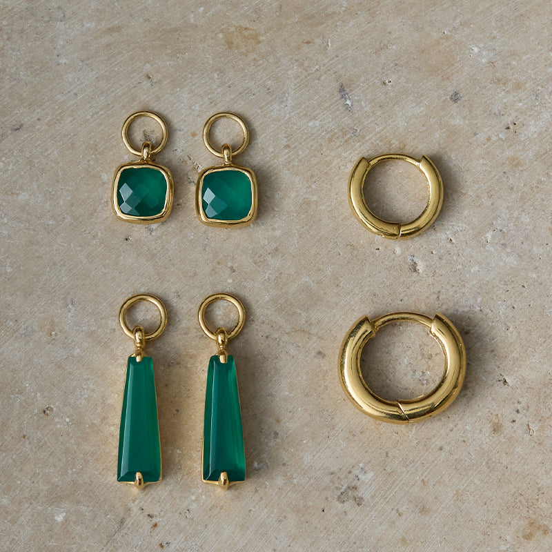 Tetra Charm, Green Onyx, Gold