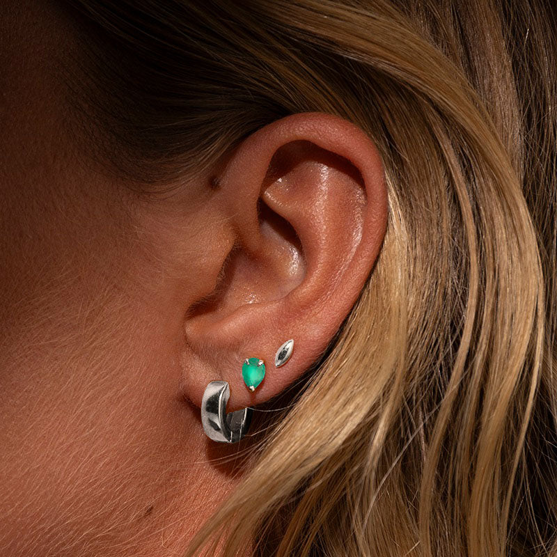 Teardrop Stud, Green Onyx, Silver