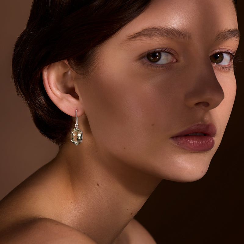 Helene Earring, Prasiolite, Silver