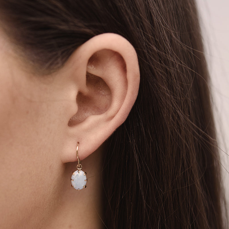 Helene Earring, White Opal, 9kt Yellow Gold