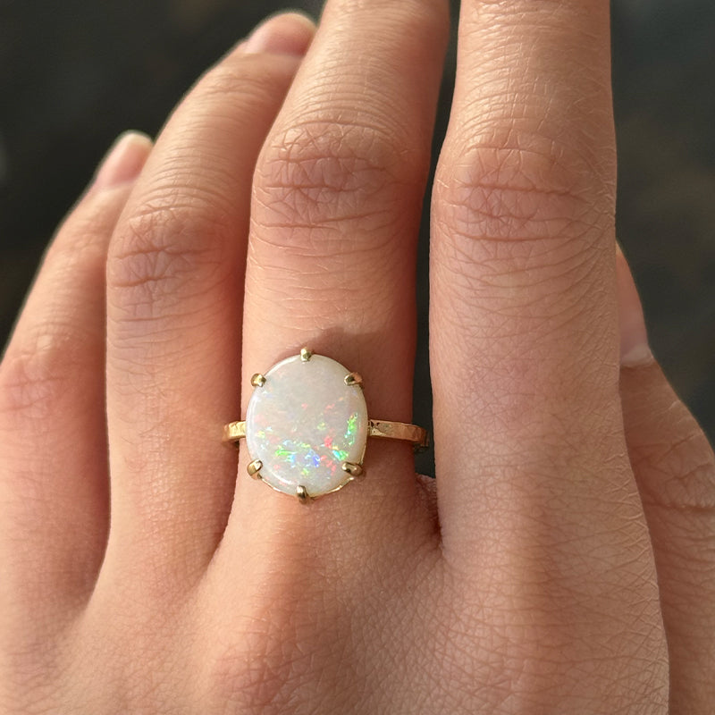 Helene Ring, White Opal, 9kt Yellow Gold