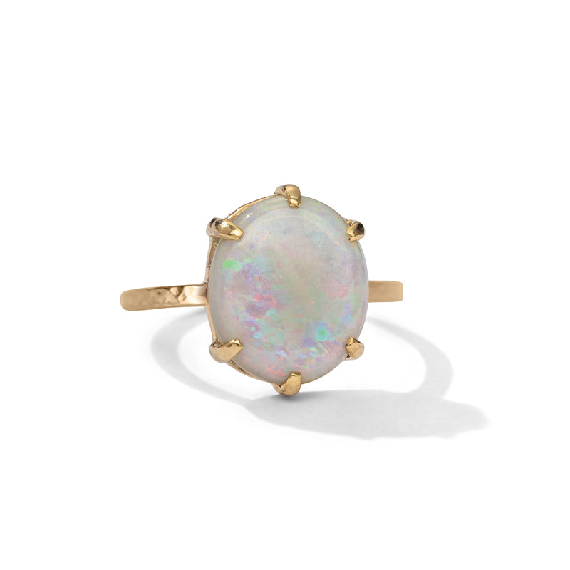 Helene Ring, White Opal, 9kt Yellow Gold