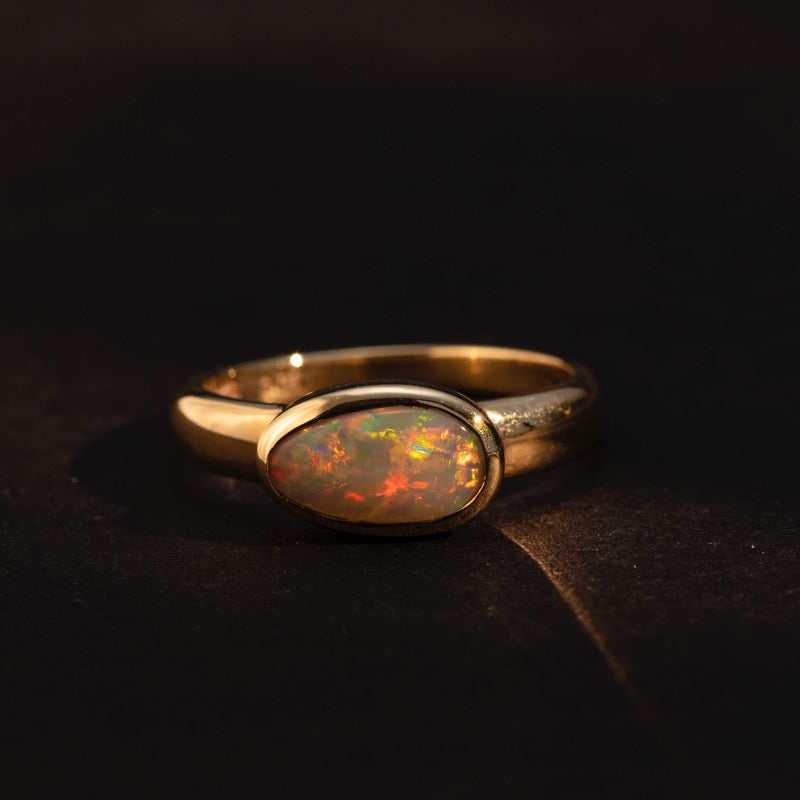 Ellipse Asymmetric Ring, Light Crystal, 9kt Yellow Gold