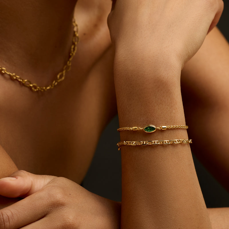 Iris Bracelet, Green Tourmaline, 9kt Yellow Gold