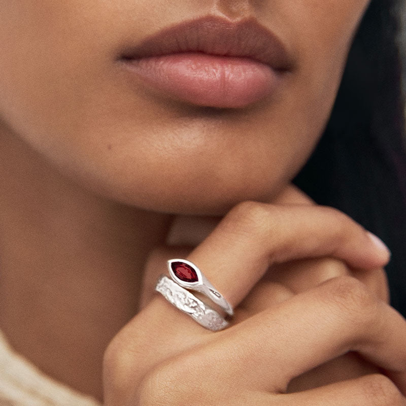 Iris Ring, Garnet, Silver