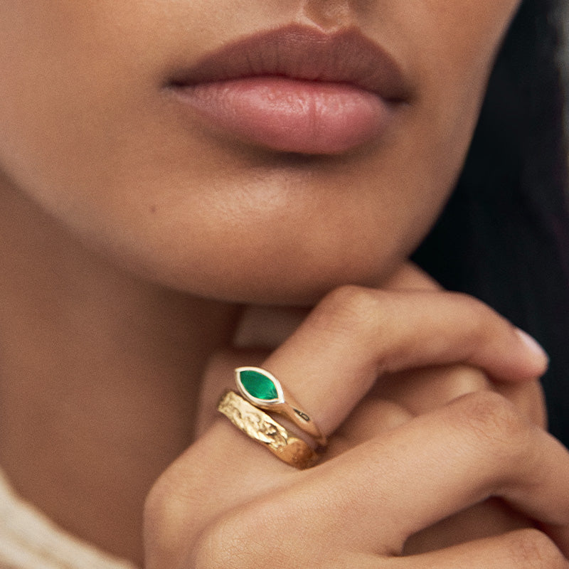 Iris Ring, Green Onyx, Matte Gold