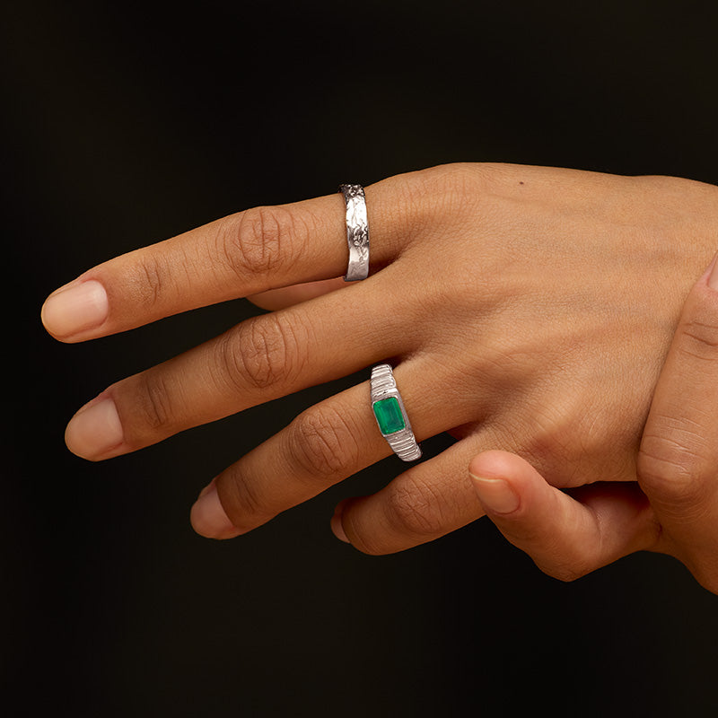 Linea Ring, Green Onyx, Silver