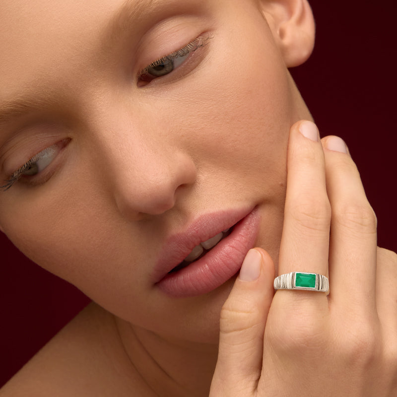 Linea Ring, Green Onyx, Silver
