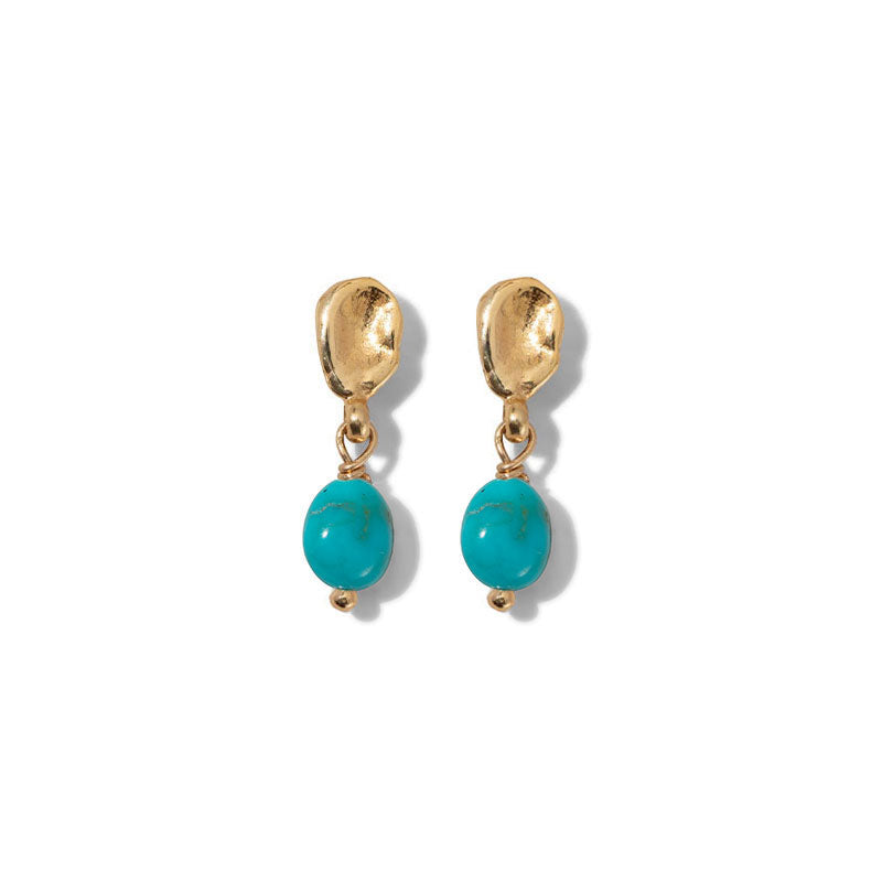 Tiny Keshi Stud, Turquoise, Gold