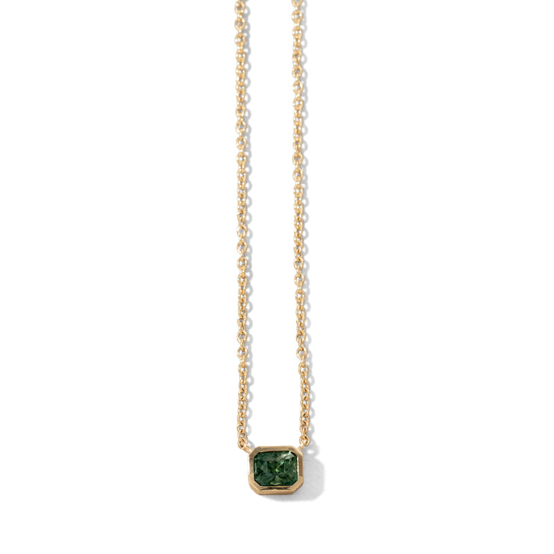 Minerva Necklace, Teal Sapphire, 9kt Yellow Gold