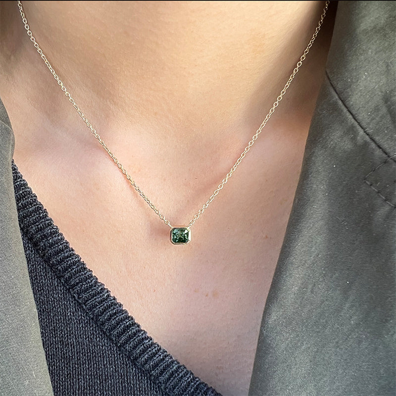 Minerva Necklace, Teal Sapphire, 9kt Yellow Gold