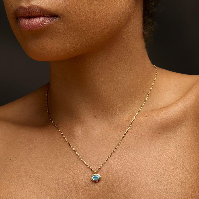 Greco Mini Necklace, Blue Topaz, Gold