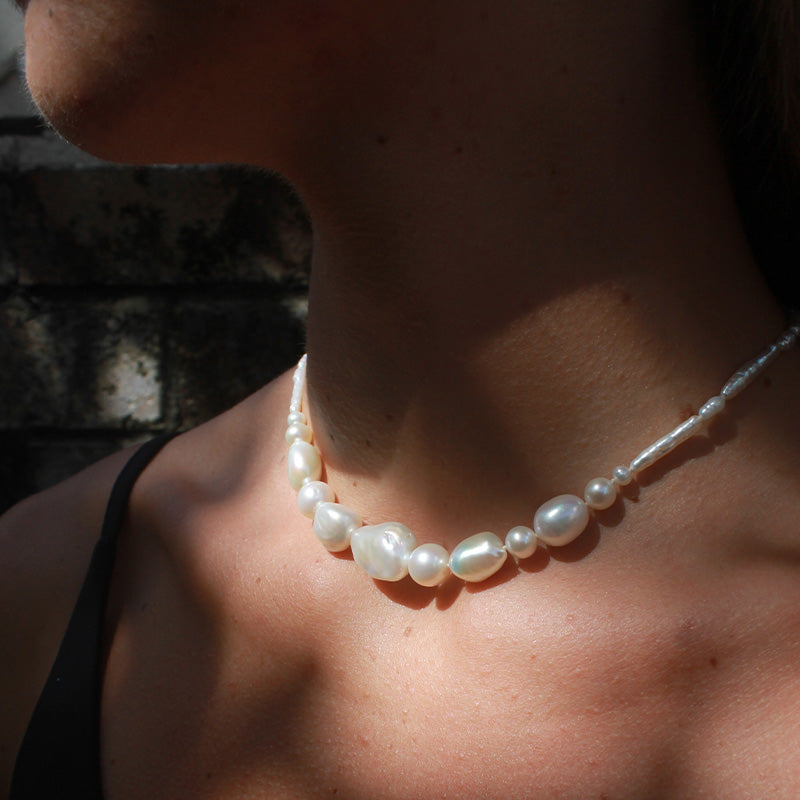 Oceania Collar Necklace, Pearl, 9kt Yellow Gold