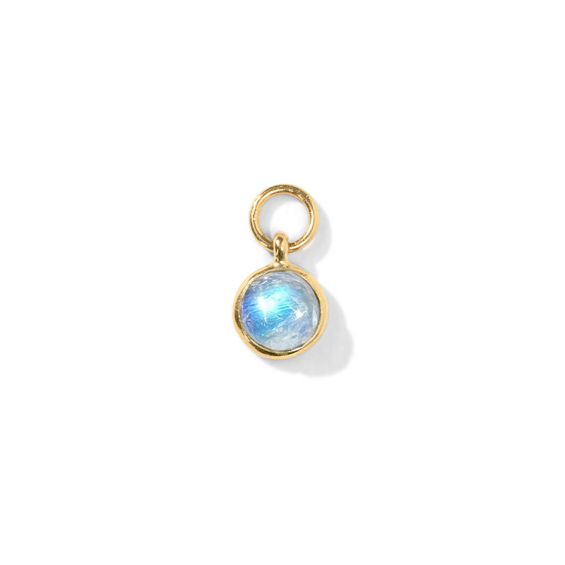 Orbit Charm, Rainbow Moonstone, Gold