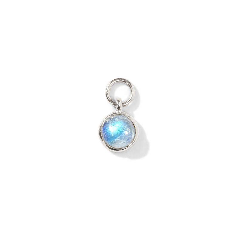 Orbit Charm, Rainbow Moonstone, Silver