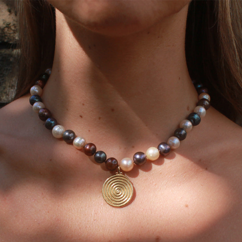 Helix Necklace, Pearl, Gold