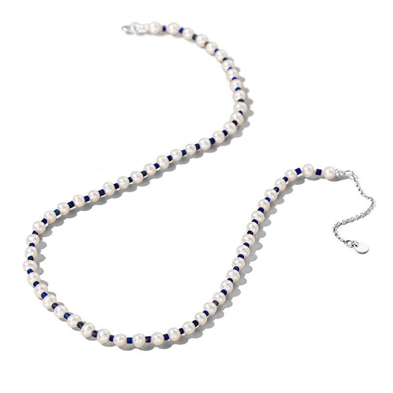 Chronos Strand, Lapis Lazuli & Freshwater Pearl, Silver
