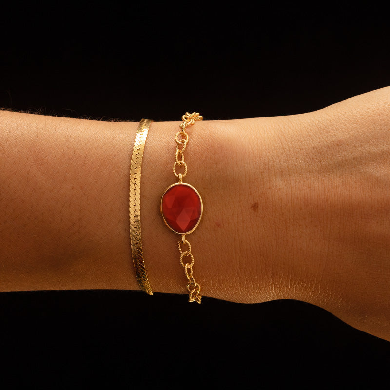 Pebble Bracelet, Red Onyx, Gold