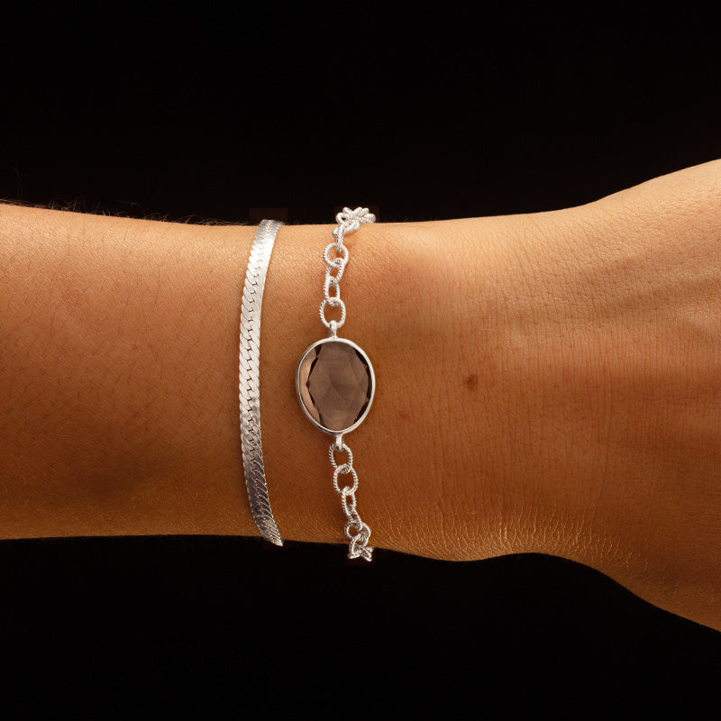 Pebble Bracelet, Smokey Quartz, Silver