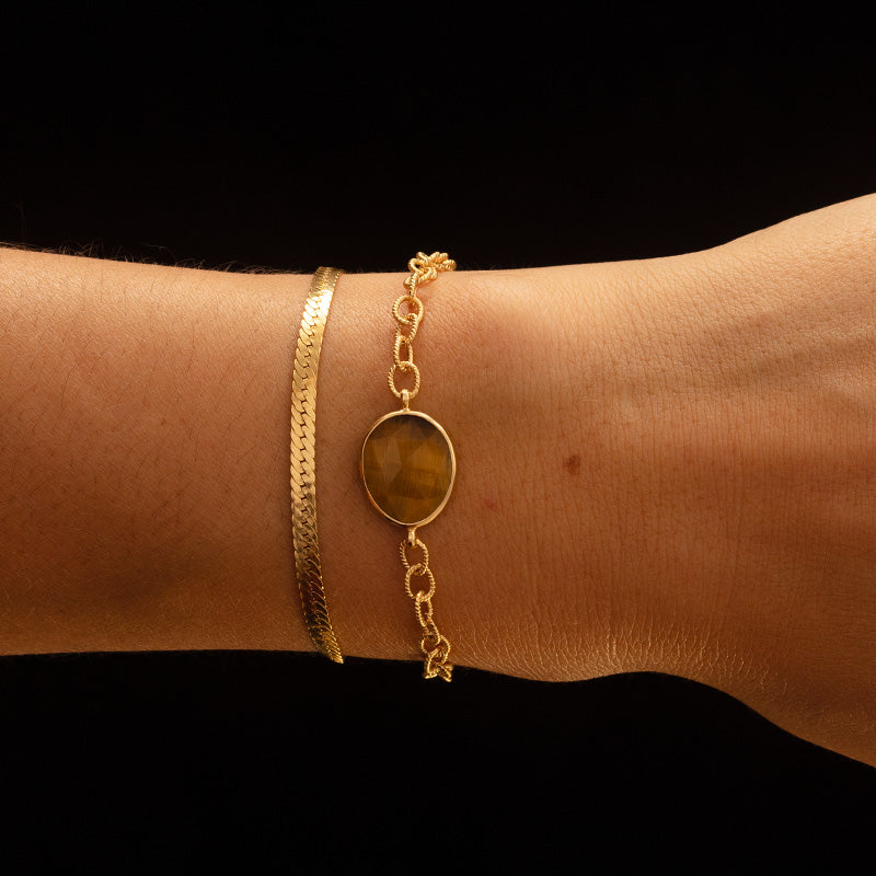 Pebble Bracelet, Tiger's Eye, Gold