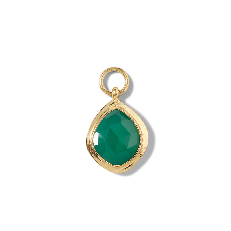 Pebble Charm, Green Onyx, Gold