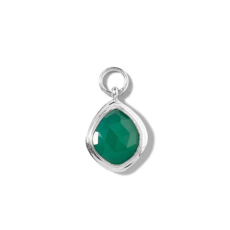 Pebble Charm, Green Onyx, Silver