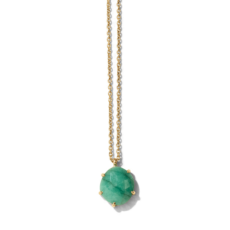 Pebble Necklace, Emerald, 9kt Yellow Gold