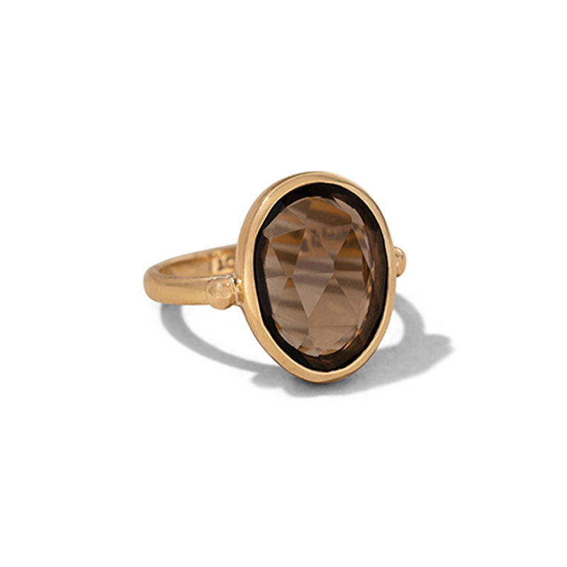 Pebble Ring, Smokey Quartz, 9kt Yellow Gold