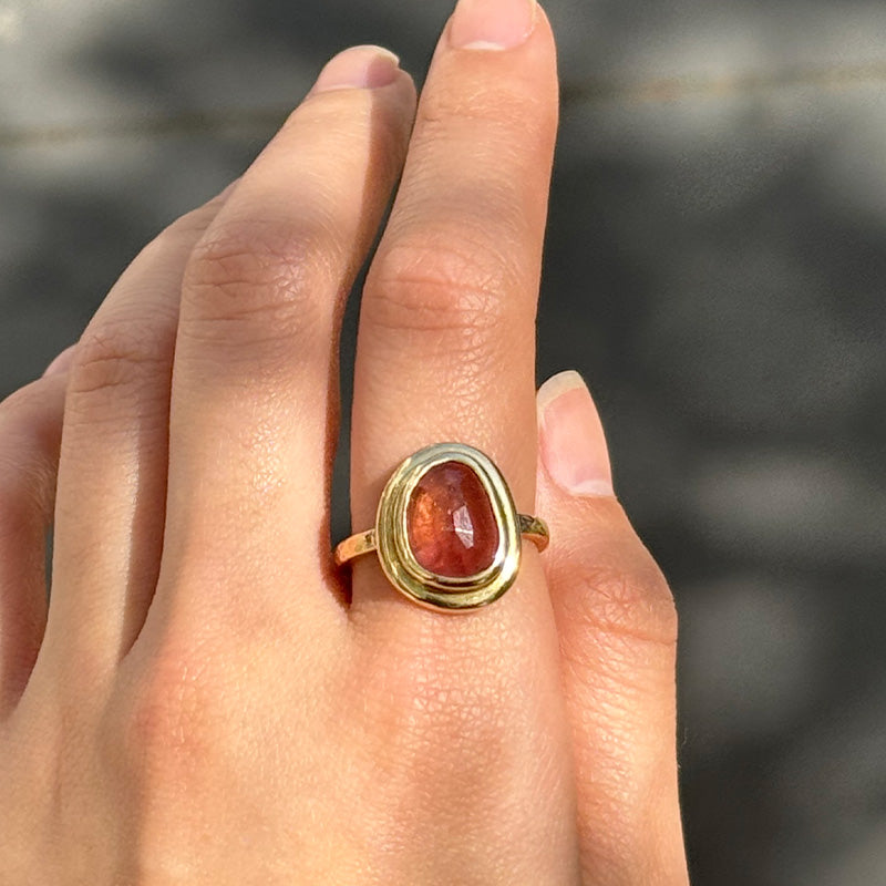 Pebble Ring, Peach Tourmaline, 9kt Yellow Gold