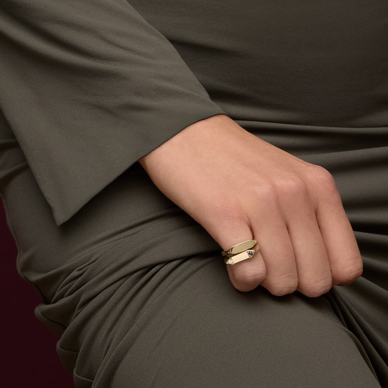 Personalised Rhombic Signet Ring, 9kt Yellow Gold
