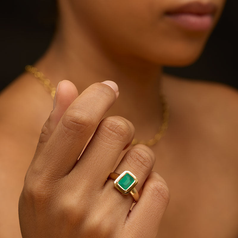 Petra Ring, Green Onyx, Gold