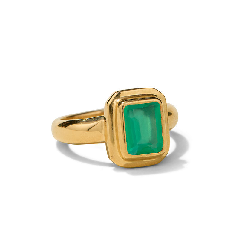 Petra Ring, Green Onyx, Gold