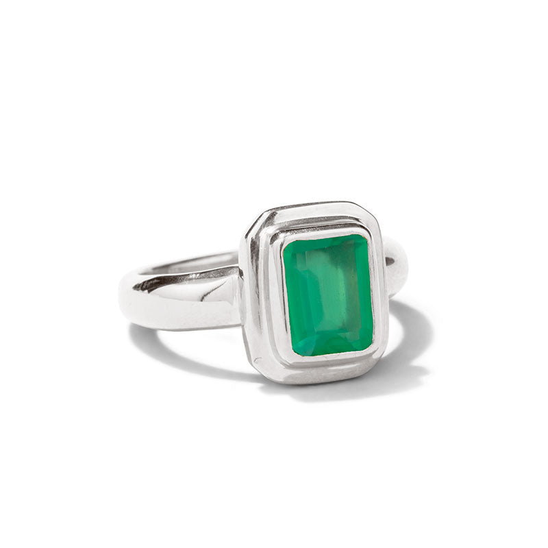 Petra Ring, Green Onyx, Silver