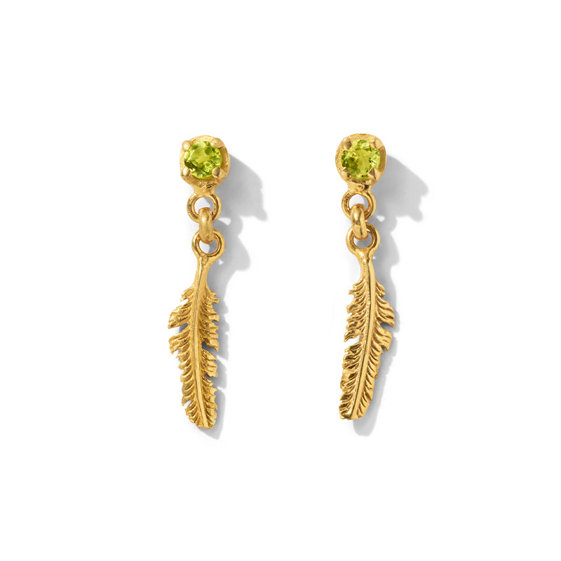 Plume Stud, Peridot, Gold