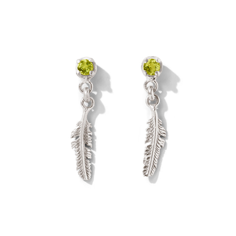 Plume Stud, Peridot, Silver