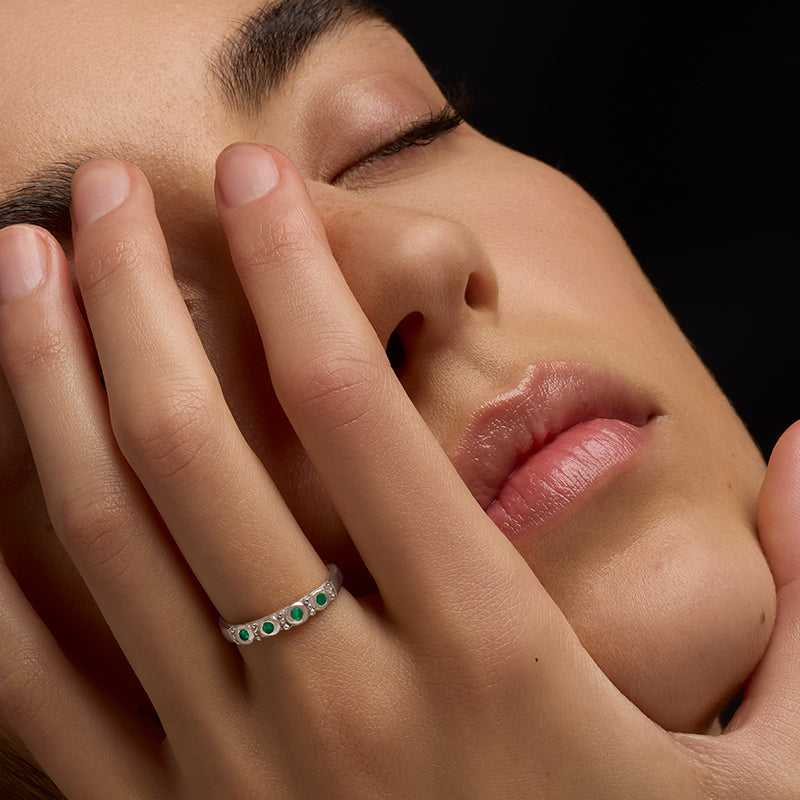 Relic Band, Green Onyx, Silver