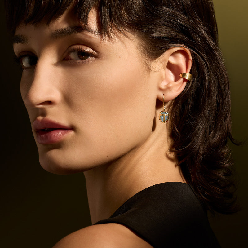 Scarab Amulet Earring, Aquamarine, Gold