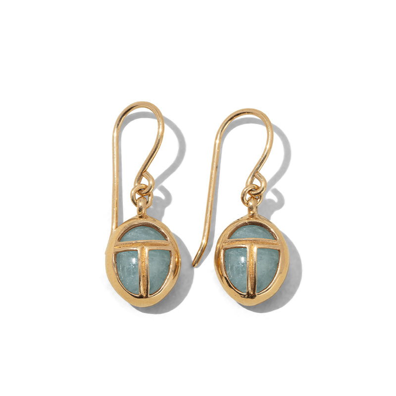 Scarab Amulet Earring, Aquamarine, Gold
