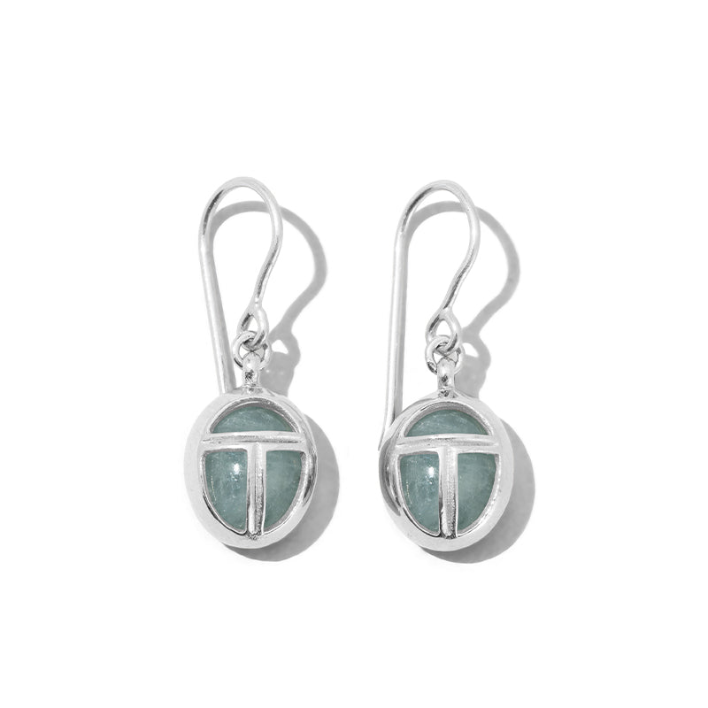 Scarab Amulet Earring, Aquamarine, Silver