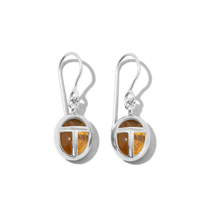 Scarab Amulet Earring, Citrine, Silver