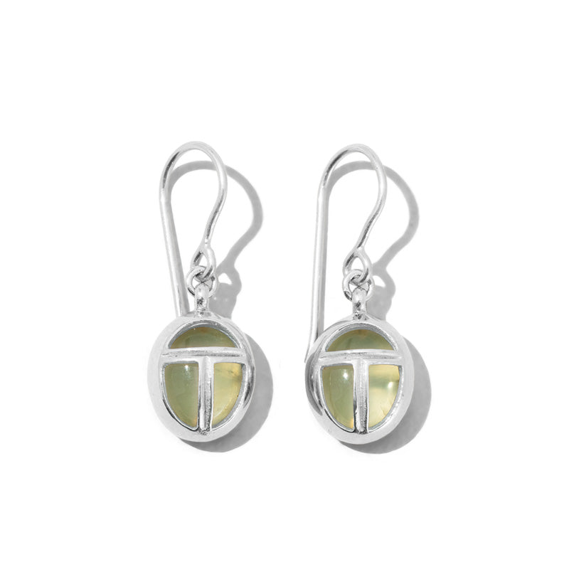 Scarab Amulet Earring, Prehnite, Silver