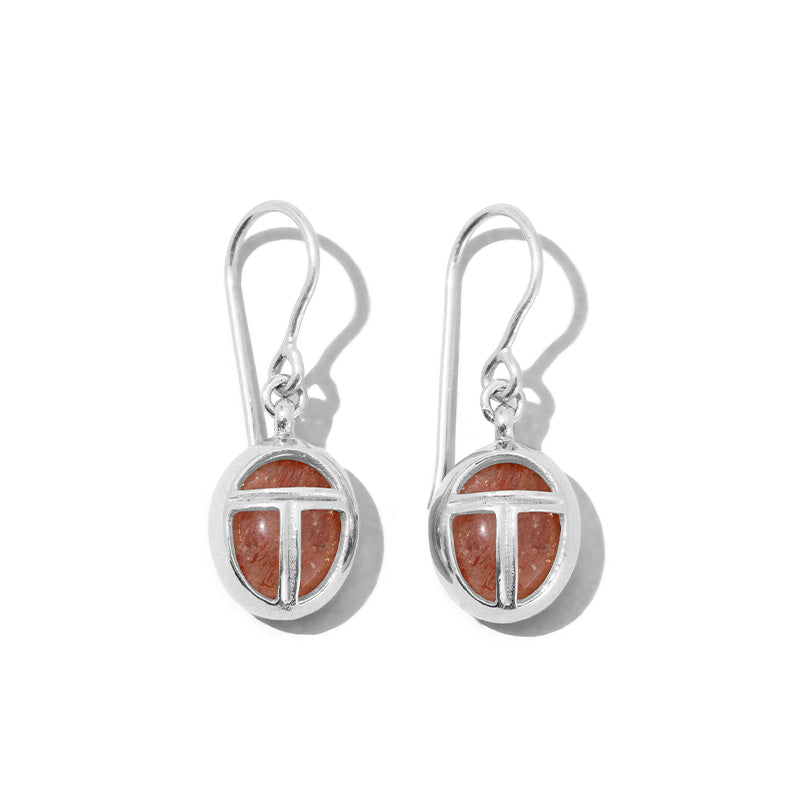 Scarab Amulet Earring, Sunstone, Silver