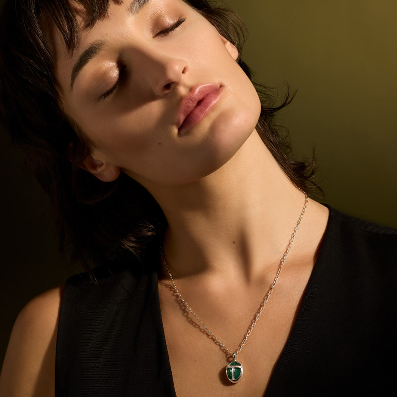 Scarab Amulet, Large, African Jade, Silver