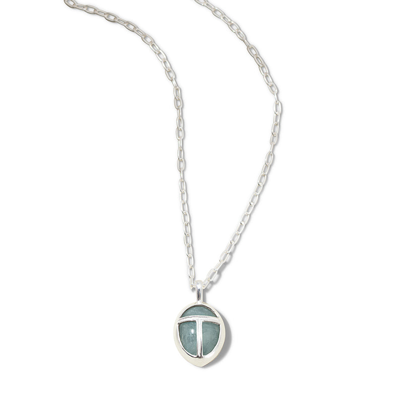 Scarab Amulet, Large, Aquamarine, Silver